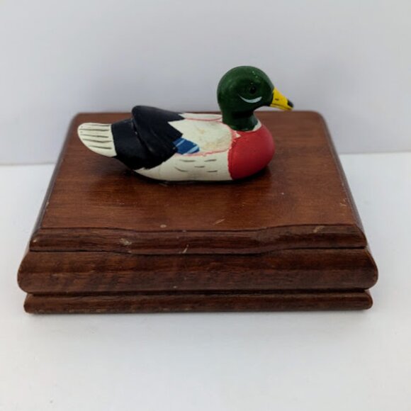Vintage Wooden Mallard Duck Jewelry Trinket Box - Picture 1 of 6